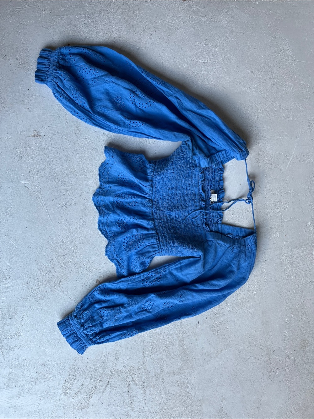 American Eagle Outfitters Blue Eyelet Smocked Peasant Top